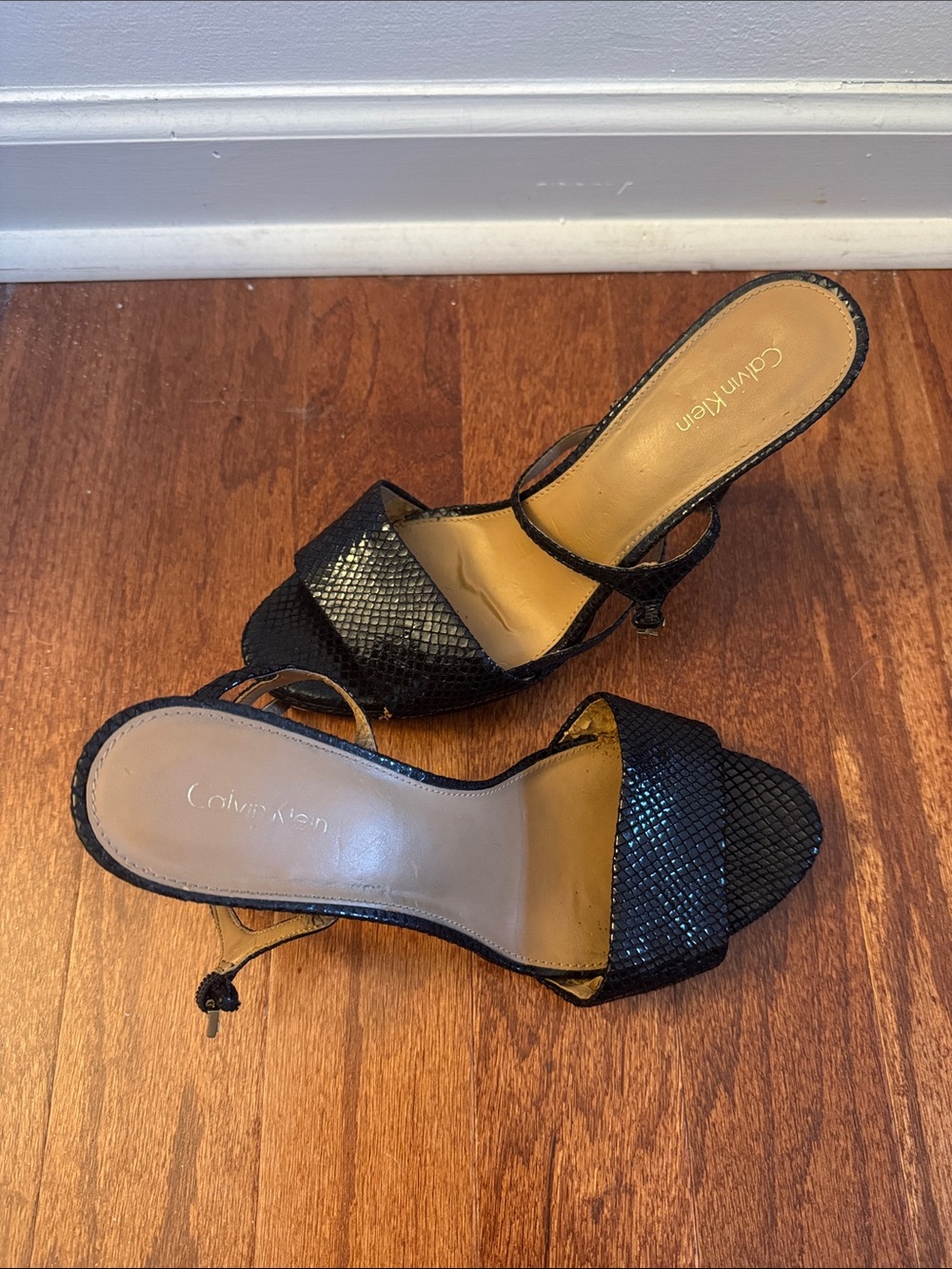 Calvin Klein Black Textured Open-Toe Sandals